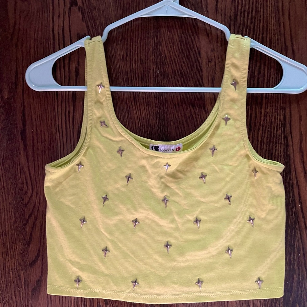 Medium lime green crop top embellished with cross like stars